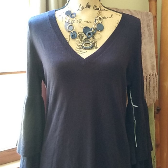 Chelsea28 Sweaters - NWT Chelsea28 Ruffle Sleeve Navy Tunic Sweater
